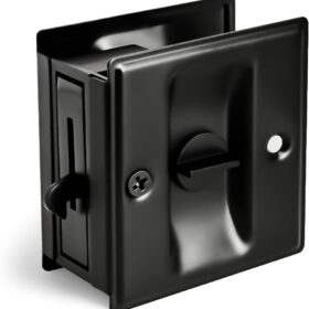 HOMOTEK Privacy Sliding Door Lock with Pull - Replace Old Or Damaged Pocket Locks Hardware Quickly and Easily, 2-3/4x2-1/2, for 1-3/8 Thickness Door, Black