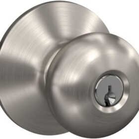 Schlage F51A PLY 619 Plymouth Door Knob, Keyed Entry Lock, Satin Nickel
