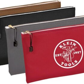 Klein Tools 5141 Zipper Tool Bag, Canvas Zipper Bag, Tool Pouch, Tool Bag, Utility Bag, Bank Deposit Bag, 12.5 x 7-Inch, Brown/Black/Gray/Red 4-Pack