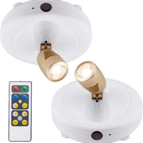 BIGLIGHT Spotlight Battery Operated, LED Puck Light, Dimmable Uplight with Remote, Stick on Accent Light for Painting Picture Wall Artwork Photo Portrait Closet Plants, Warm White, 2 Pack