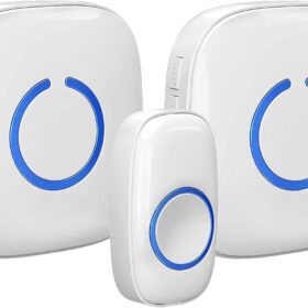SadoTech Wireless Doorbells for Home, Apartments, Businesses, Classrooms, etc. - 1 Door Bell Ringer & 2 Plug-In Chime Receiver, Battery Operated, Easy-to-Use, Wireless Doorbell w/LED Flash, White