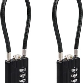 RESET-201 (2 Pack) 4 Digit Combination Padlock with 4 inch(10cm) Steel Cable,Cable Lock for Travel, Locker, Luggage, Suitcase, Toolbox, Helmet, Backpack, 5mm Diameter,Black
