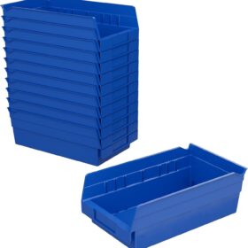 Akro-Mils 30130 Plastic Shelf Bins, Heavy Duty Storage Bins to Use for Garage Organization Bins, Closet Organizer, and Drawer Organizer, 12-Inch x 6-1/2-Inch x 4-Inch, Blue, 12-Pack
