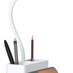 AXX Rechargeable Small Desk Lamp for Home Office Bedroom, Study Table Light for Kids Teens, White, LED, Pen Holder, Mini, Gooseneck, College Dorm Room Lighting for Computer Keyboard Desktop Task              