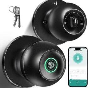 Fingerprint Door Lock, Smart Fingerprint Door Knob with Lock, Biometric Door Lock with App Control & Key, Keyless Thumbprint Entry Door Lock for Bedroom, Front Door, Home, Apartment Office and Garages              