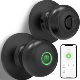 GeekTale Fingerprint Door Lock for Bedrooms, Fingerprint Door Knob with Lock, Smart Door Knob Biometric Door Knob, App Control, Back-up Keys, Thumbprint Door Knob for Bedrooms, Office, Apartment