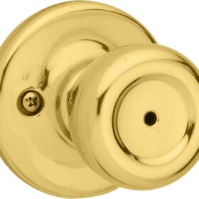 Kwikset Mobile Home Interior Privacy Door Knob with Lock, Door Handle For Bathroom and Bedroom, Polished Brass Keyless Turn Lock Doorknob              