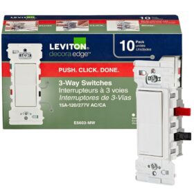 Leviton E5603-MW Decora Edge 15 Amp 3-Way Rocker Switch, 10-Pack, White
