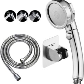 KAIYING Drill-Free High Pressure Handheld Shower Head with ON/OFF Pause Switch 3 Spray Modes Water Saving Showerhead, Detachable Puppy Shower Accessories (M:Shower Head (Chrome)+Bracket+Hose)