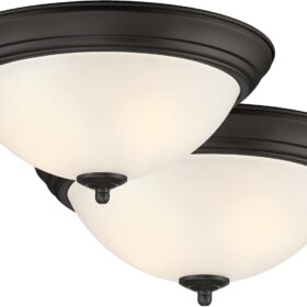 DESIGNERS FOUNTAIN Flush Mount Ceiling Light, 2-Pack, 13 Inch LED Frosted Glass Lighting Fixture for Kitchen, Bedroom, Bathroom, and Hallway, Oil Rubbed Bronze, D333M-13FM-ORB2