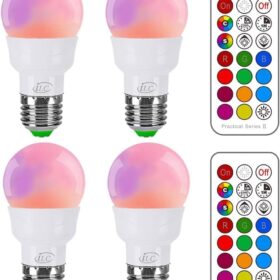 ILC RGB LED Light Bulb, Color Changing 40W Equivalent, Daylight White, 450LM Dimmable 5W E26 Screw Base RGBW, Mood Light Bulb - 12 Color Choices - Timing Infrared Remote Control Included (4 Pack)