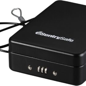 SentrySafe Small Safe, Black Lock Box with Combination Lock for Office or Dorm Secures Money, Passport, Jewelry, 0.05 Cubic Feet, Exterior: 2.6 in. H x 5.9 in. W x 8.0 in. D, ?P005C