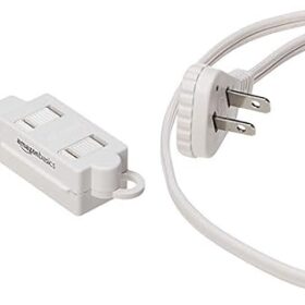 Amazon Basics Extension Cord with Multiple Outlets, 3-Foot 2-Prong Indoor Power Strip, Flat Plug, 13 Amps, 1625 Watts, 125 VAC, White, 2-Pack