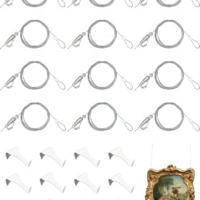 Picture Hanging Kit  Picture Rail Hooks with 12 of Each White Rail Hooks, 72 Inch Invisible Loop Cord, 12 Adjustable Hooks  Stainless Steel Picture Molding Hangers Nylon and Steel Cable