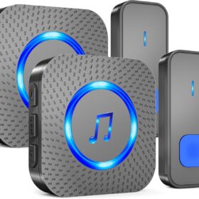 SURFOU Wireless Doorbell with 2 receivers 2 Buttons,IP55 Waterproof Doorbell,1300 FT/400M Remote Doorbell,55 Chimes 5 Volume,Colorful LED Flashing,110 db Loud Volume,For Home/Classroom