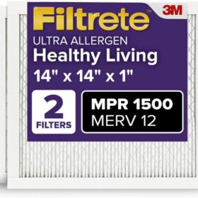 Filtrete 14x14x1 AC Furnace Air Filter, MERV 12, MPR 1500, CERTIFIED asthma & allergy friendly, 3 Month Pleated 1-Inch Electrostatic Air Cleaning Filter, 2-Pack (Actual Size 13.81x13.81x0.78 in)