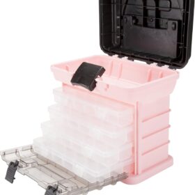 Pink Tool Box  Durable Tackle Box Organizer with 4 Compartments for Hardware, Fishing Tackle, Beads, Hair Accessories and More by Stalwart