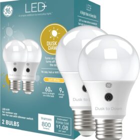 GE LED+ A19 Dusk to Dawn LED Light Bulbs, Automatic On/Off Outdoor Security Light, Soft White (2 Pack)              