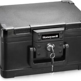 Honeywell Safes & Door Locks - Small Safe Box Chest for Home - Fireproof Safe Holds #10 Envelopes, USB Flash - Strong ABS Plastic - Document, Money Safe with Key Lock System - 0.15 CU, Black - 1101