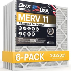 BNX TruFilter 20x20x1 Air Filter MERV 11 (6-Pack) - MADE IN USA - Allergen Defense Electrostatic Pleated Air Conditioner HVAC AC Furnace Filters for Allergies, Dust, Pet, Smoke, Allergy MPR 1200 FPR 7              