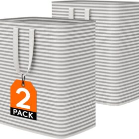 Lifewit 100L Freestanding Laundry Hamper, Collapsible Waterproof Large Laundry Basket with Easy Carry Extended Handles for Clothes, Towels, Grey, 2 Packs