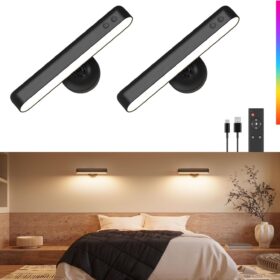 Rechargeable Wall Sconces LED Wall Lights with 7500mAh Battery Lamp for Bedroom, Touch and Remote Control, 3 Colors Wall Light 360° Rotate Dimmable Brightness with 15 RGB Colors