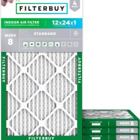 Filterbuy 12x24x1 Air Filter MERV 8 Dust Defense (4-Pack), Pleated HVAC AC Furnace Air Filters Replacement (Actual Size: 11.50 x 23.50 x 0.75 Inches)              